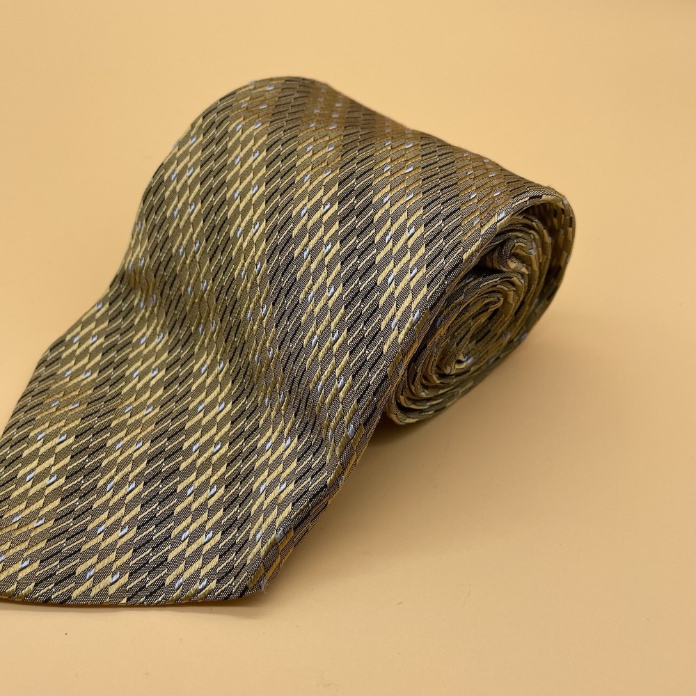 Pronto Uomo Mens 100% Silk Neck Tie Gold Blue‎ Classic Length Made In Italy